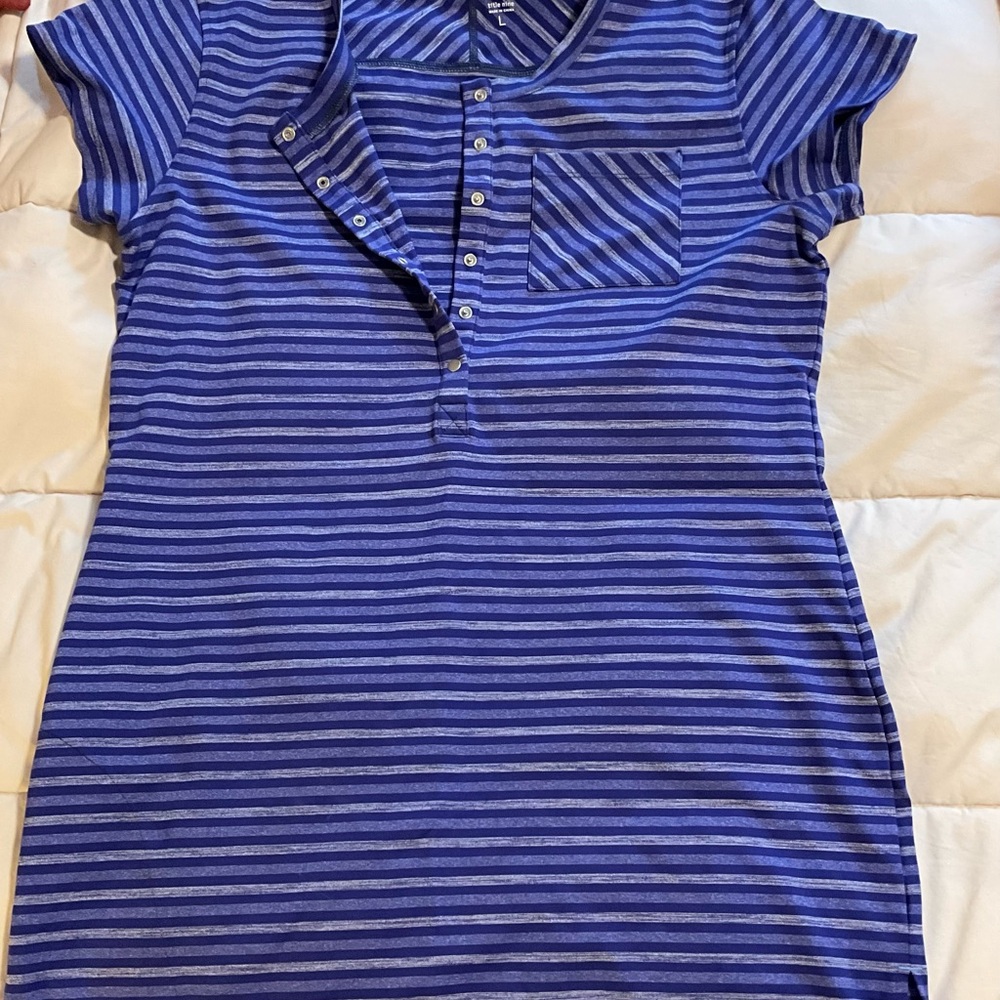 Title Nine 9 Dress Womens Large Golf Stretch Striped Short Sleeve Active Outdoor